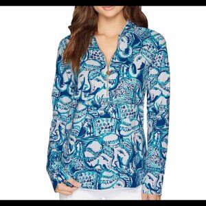 Lilly Pulitzer Keep on Trunkin Skipper Popover size Large Elephant print EUC